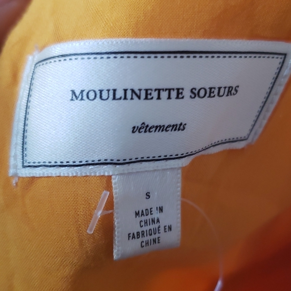 Moulinette Soeurs by Anthro yellow cold shoulder long sleeve high waist dress S - Picture 7 of 7